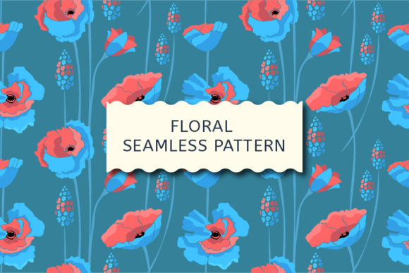 Floral Pattern. Blue, Coral Color Flower