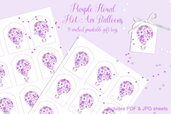 Purple Floral Hot Air Balloons Tags Set: A Touch of Elegance for Your Creative Projects